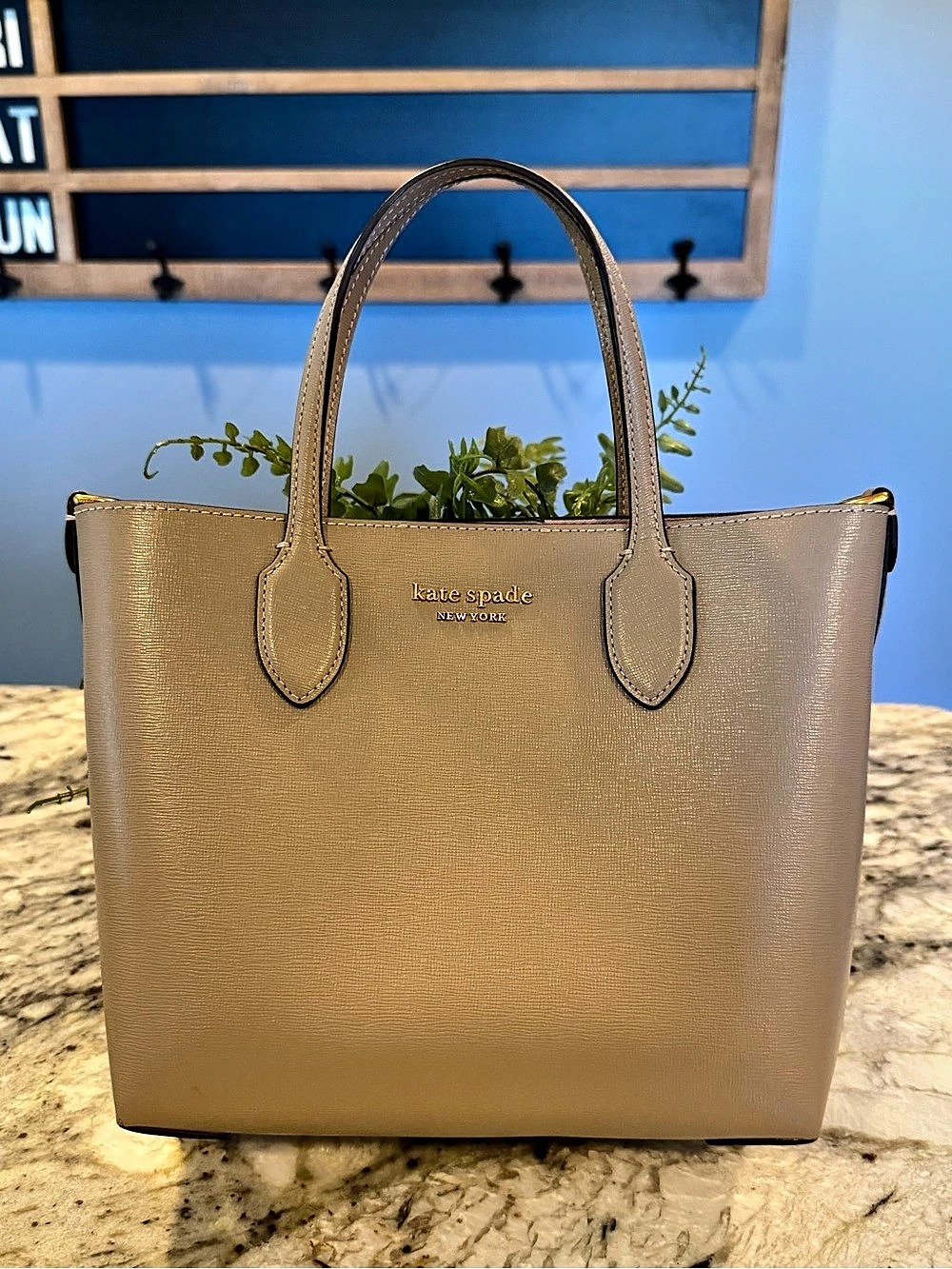 Kate Spade Bleecker Street Taupe Leather Tote Satchel Handbag Gold Hardware